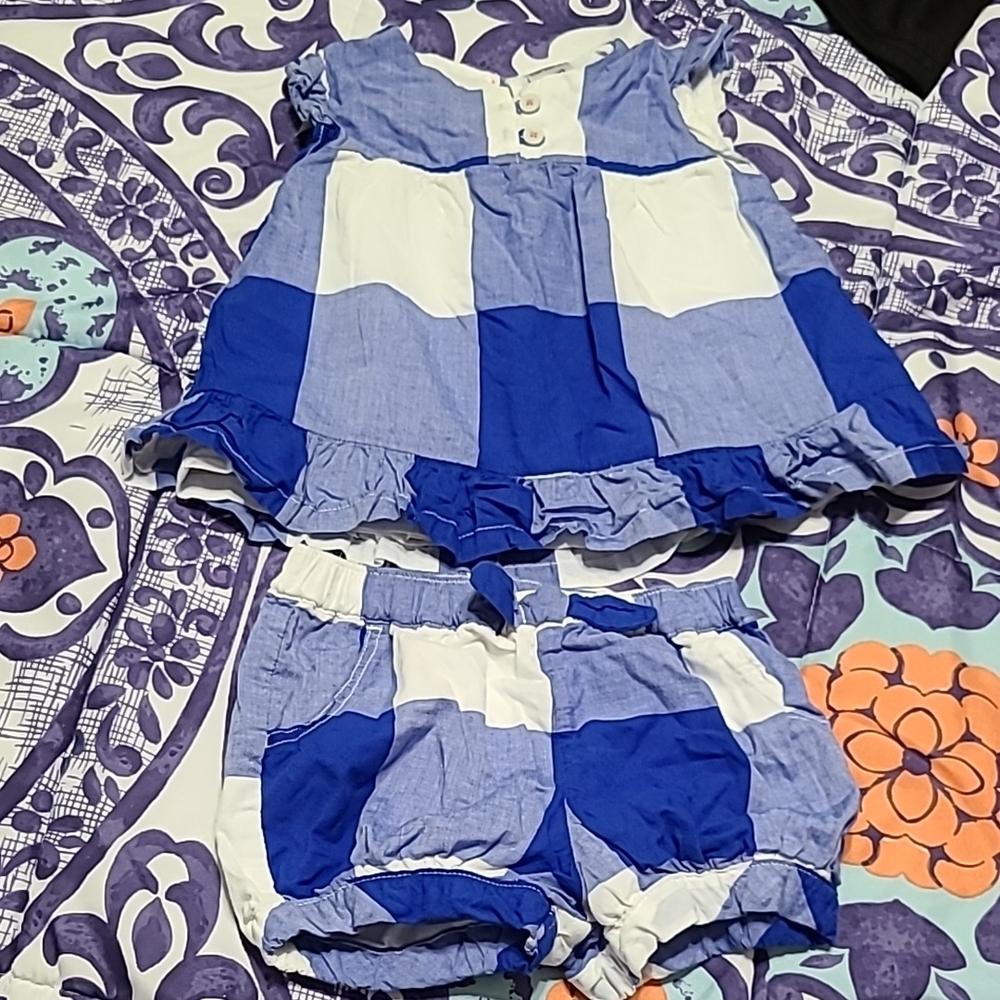 Blue and White Checkered Baby Outfit